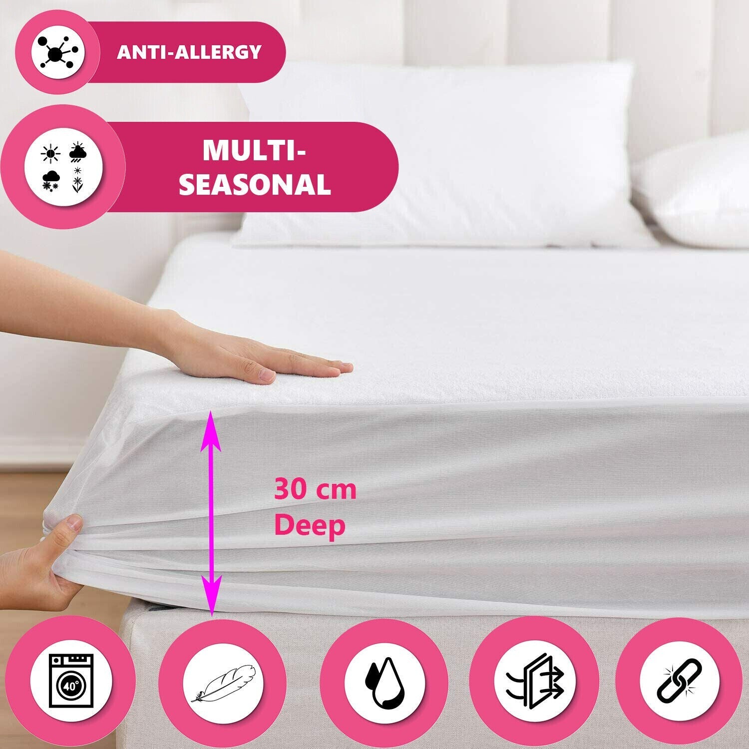 Non Noisy Waterproof Extra Deep Mattress Protector Fitted Bed Cover Double King