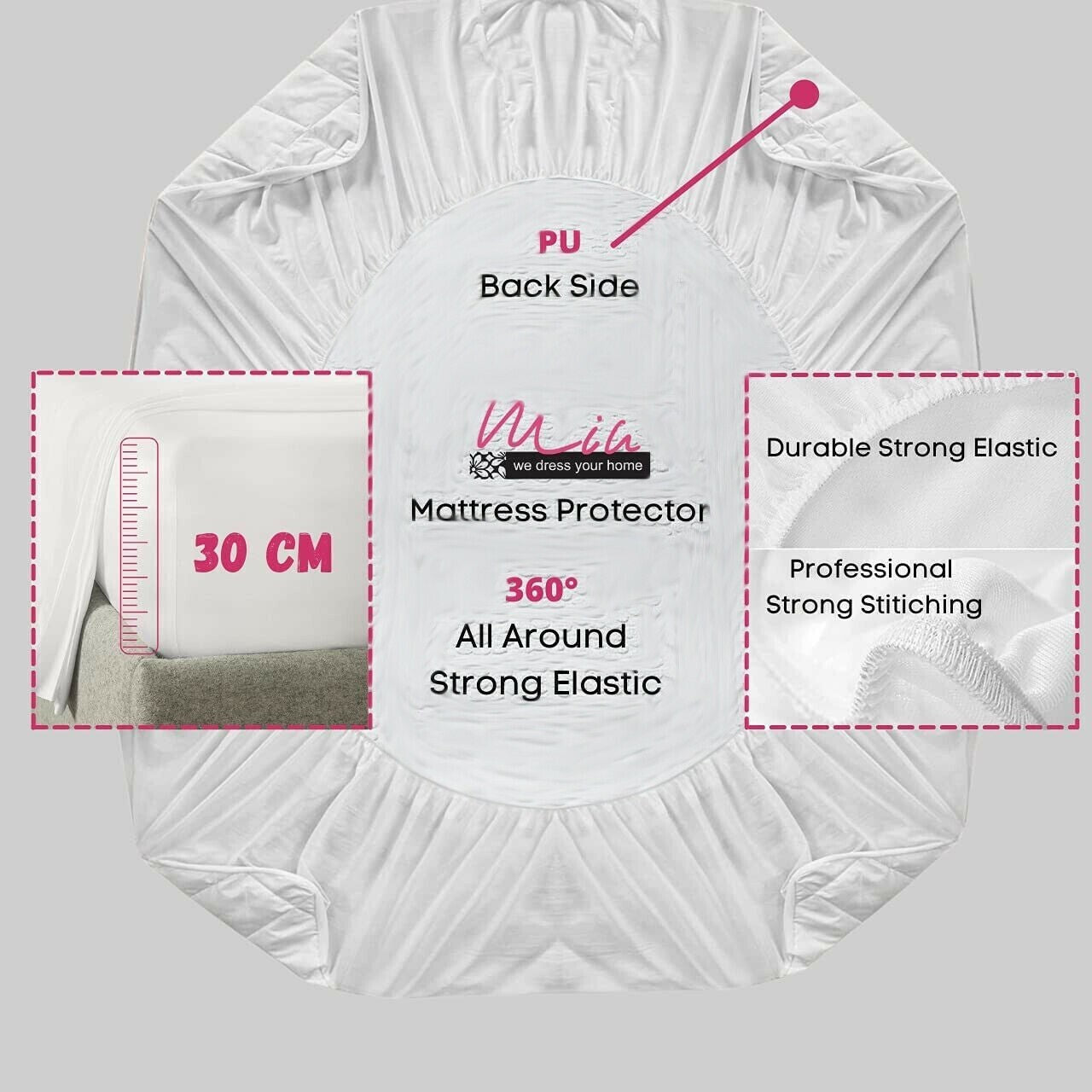 Non Noisy Waterproof Extra Deep Mattress Protector Fitted Bed Cover Double King