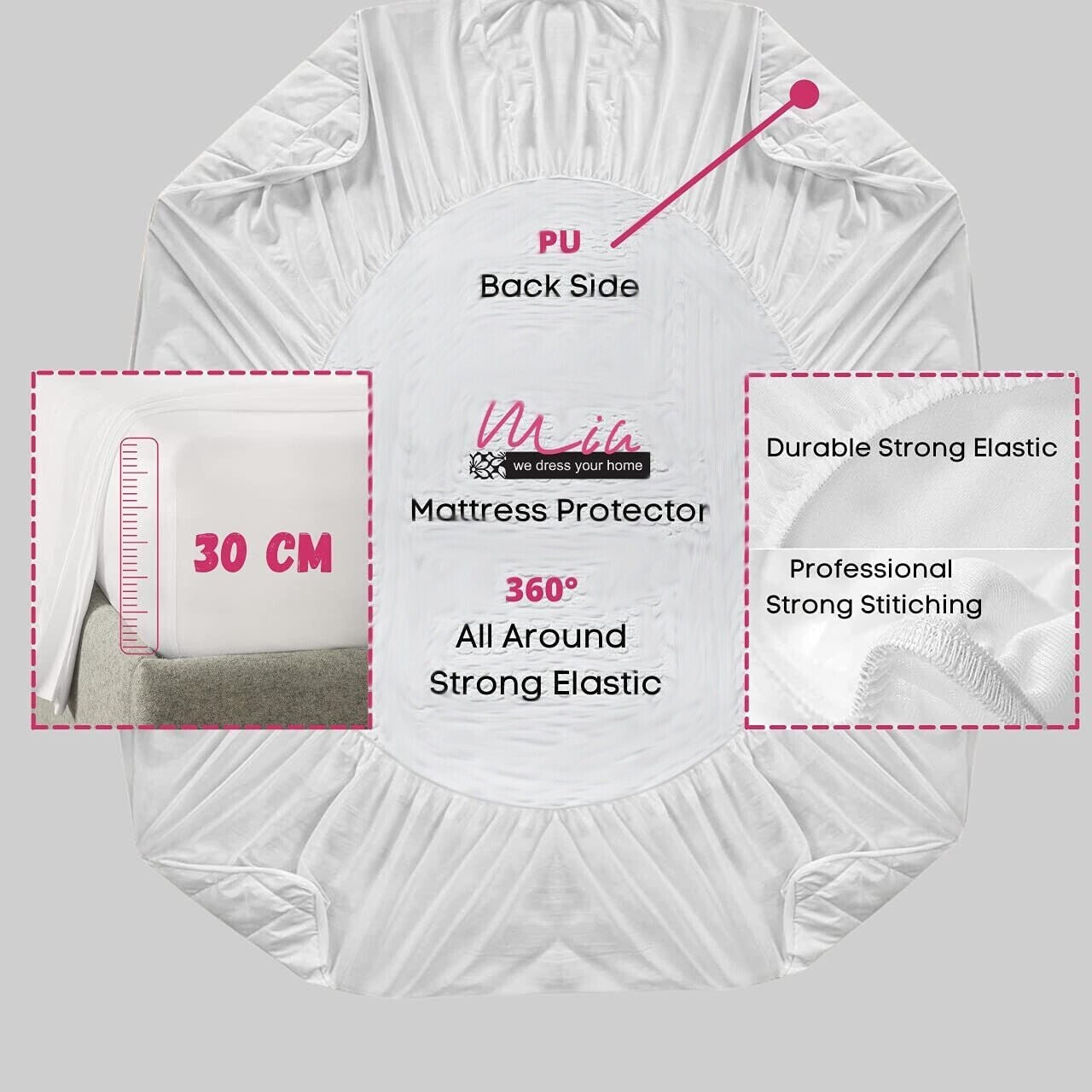 Non Noisy Waterproof Extra Deep Mattress Protector Fitted Bed Cover Double King