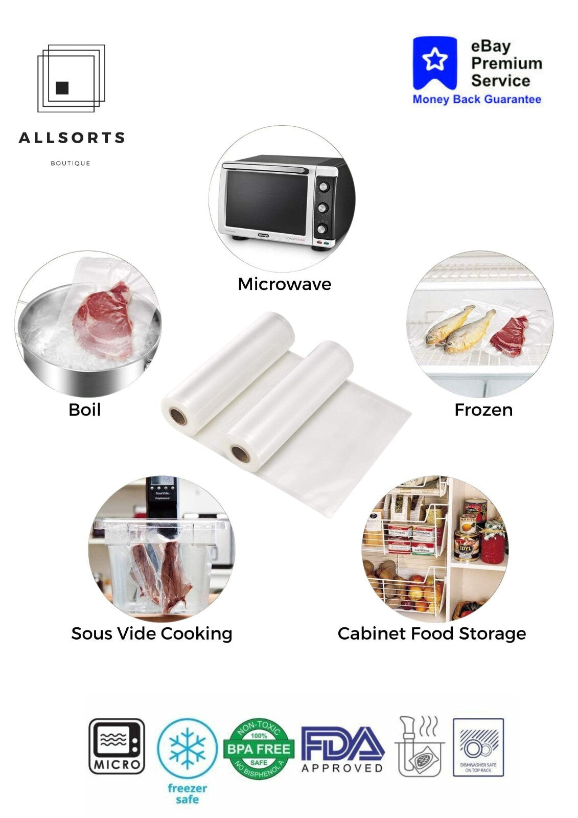 Food Vacuum Sealer Rolls Bags Vaccum Food Storage Saver Seal Bag Pack Embossed
