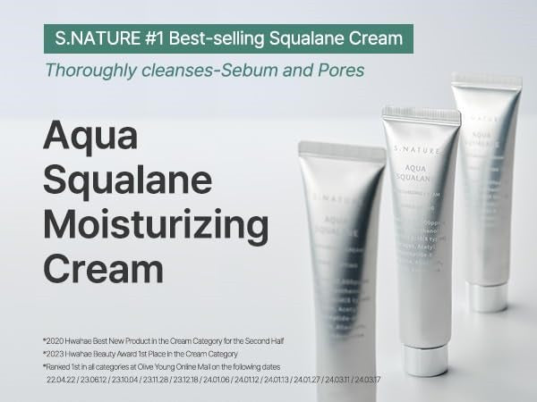 S. Nature AQUA SQUALANE MOISTURIZING CREAM | Face Moisturizer for Dry and Sensitive Skin, Vegetable Squalane 150,00ppm, Long-lasting Hydration, Pore Care