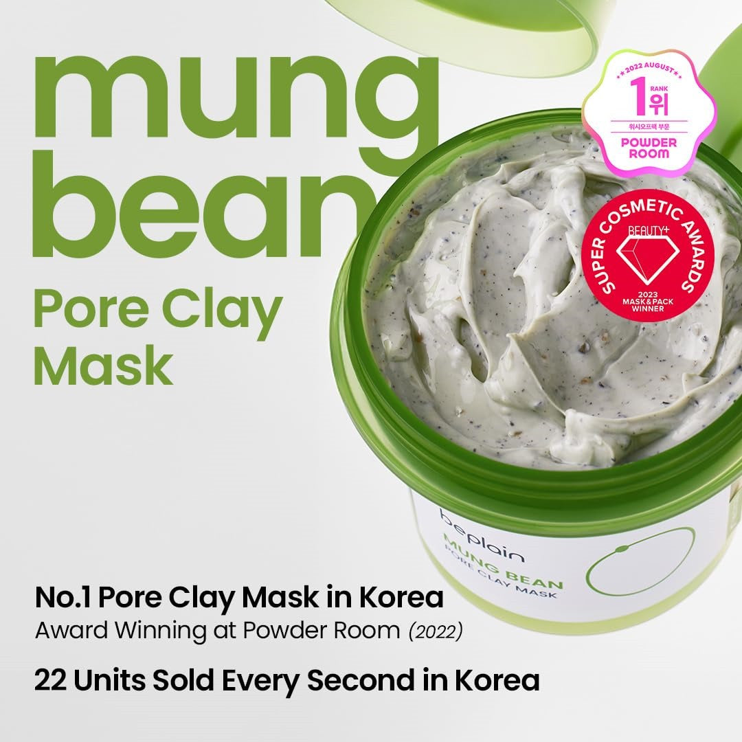 Beplain Mung Bean Pore Clay mask (4.05 fl oz /120ml) | Fragrance-Free | Wash Off Mask for Blackhead & Whitehead Care | Quick 3 Minute to Gently Cleanse