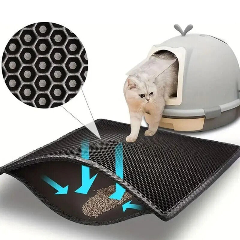 Double Layer Cat Litter Mat Non-Slip Washable Pad for Cats Litter Box, Paw Clean